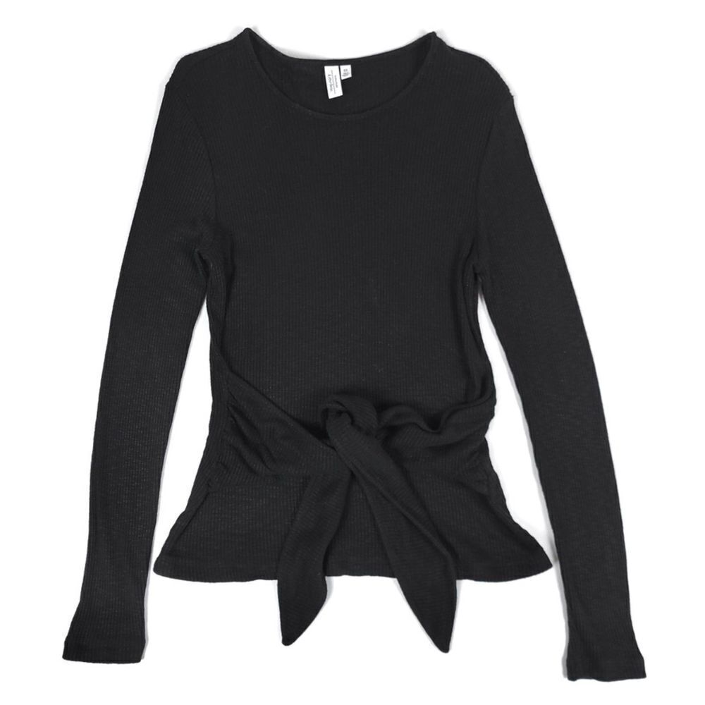 OTHER STORIES Tie Bow Belt Long Sleeve Sweater Rib Knit Top Medium Clean Girl